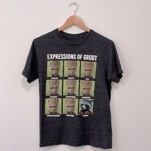 Marvel T shirt Black Gray Expression of Groot Women’s shirt size Small